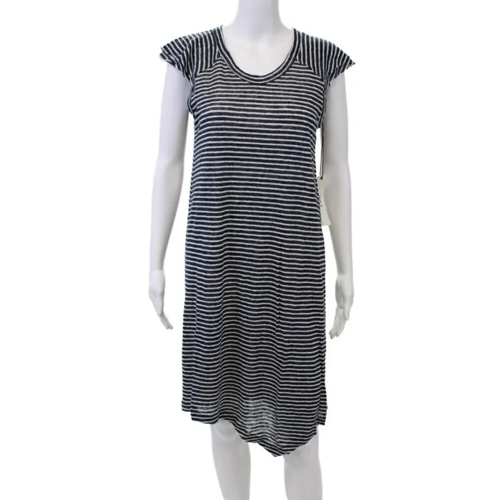 Wilt Womens Cotton Textured Flutter Sleeve Stripped Dress Navy White Stripe Size
